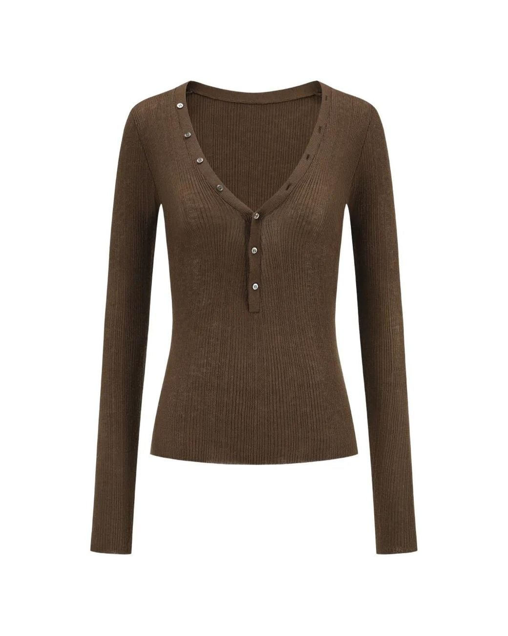 Oude Waag Brown Ribbed-Knit V-Neck Top
