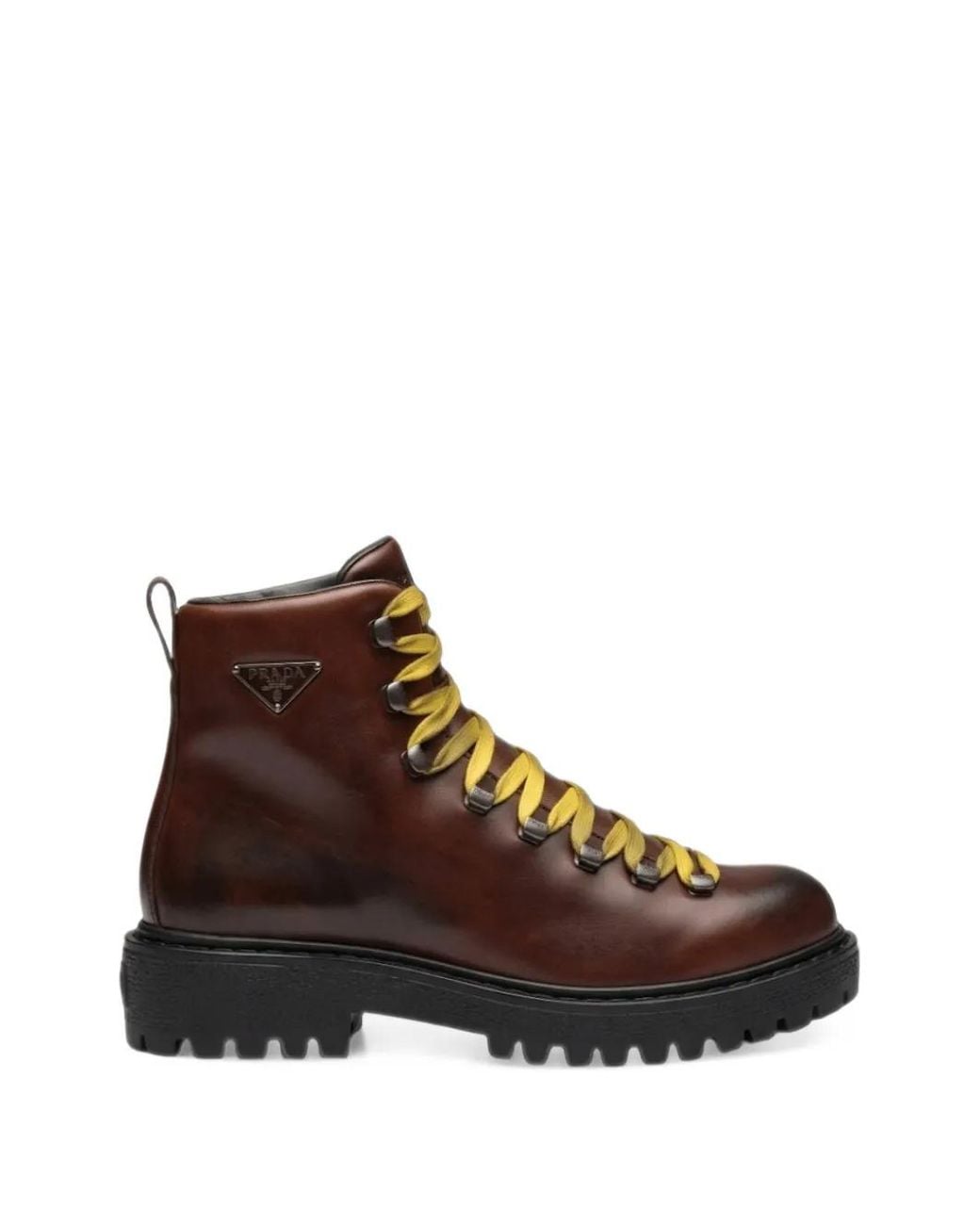 Prada Brown Antiqued Leather Lace-Up Ankle Boots for men