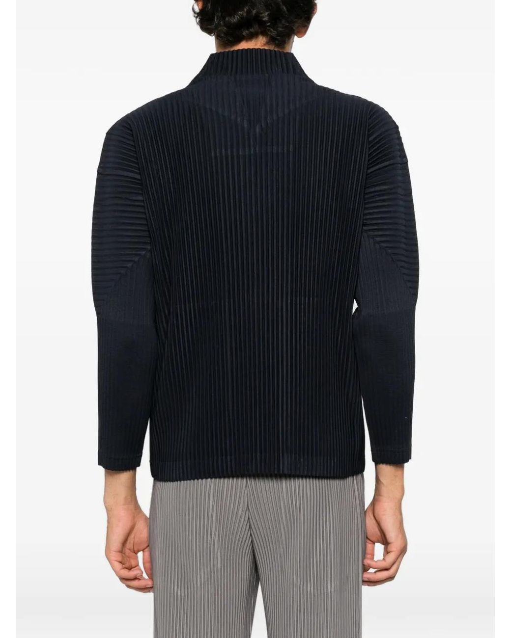 Issey Miyake Blue Pleated Zip-Up Cardigan for men