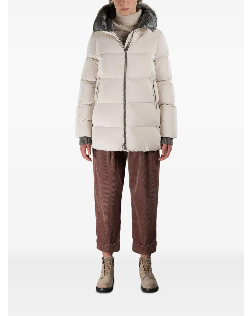 Moorer Gray Quilted Hooded Jacket