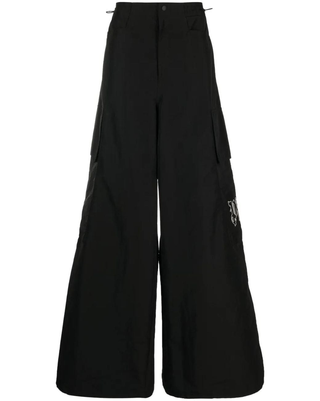 Palm Angels Black Pa Monogram-Embroidery Wide-Leg Trousers for men