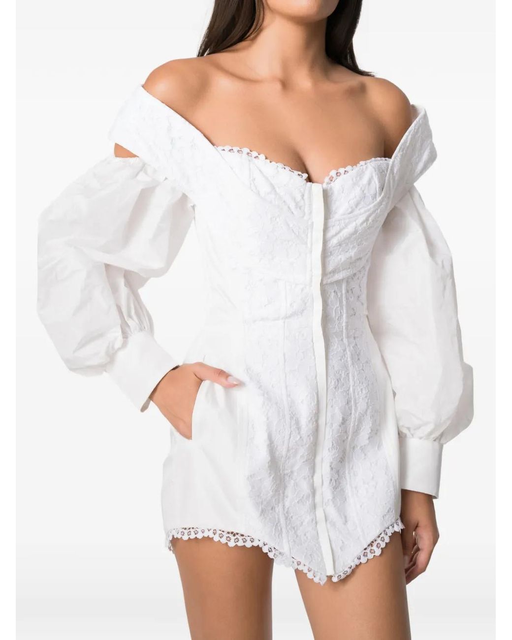 NORINA ST White Lace-Panelled Off-Shoulder Mini Dress