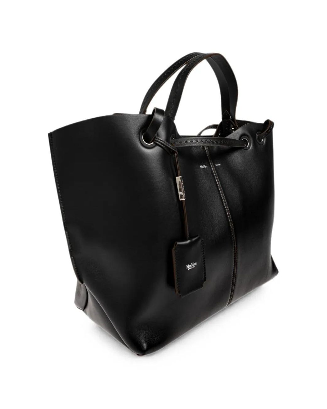 Max Mara Black Mixed Doubles Leather Tote Bag