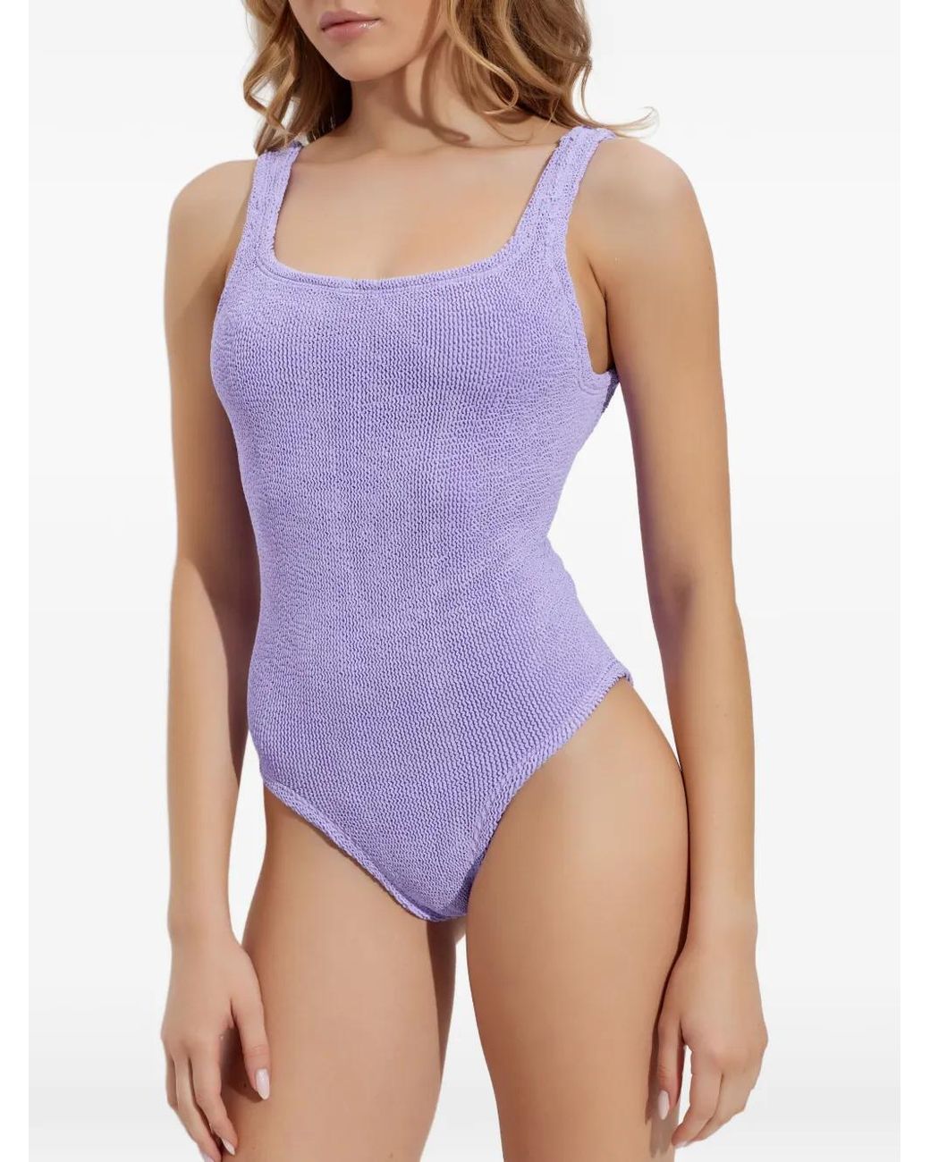 Hunza G Purple Coverage Square-Neck Crinkle Swimsuit