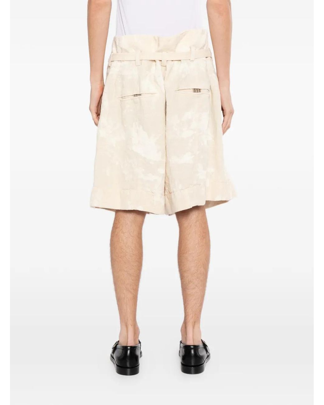 Ziggy Chen Natural Belted Pleated Shorts for men