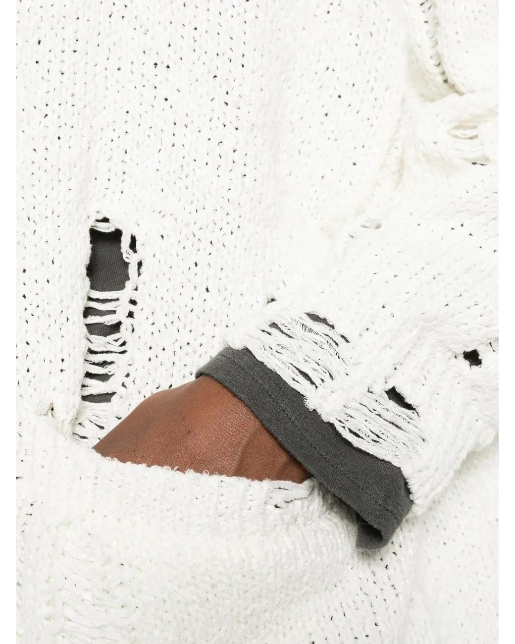 R13 White Distressed Oversized Cardigan
