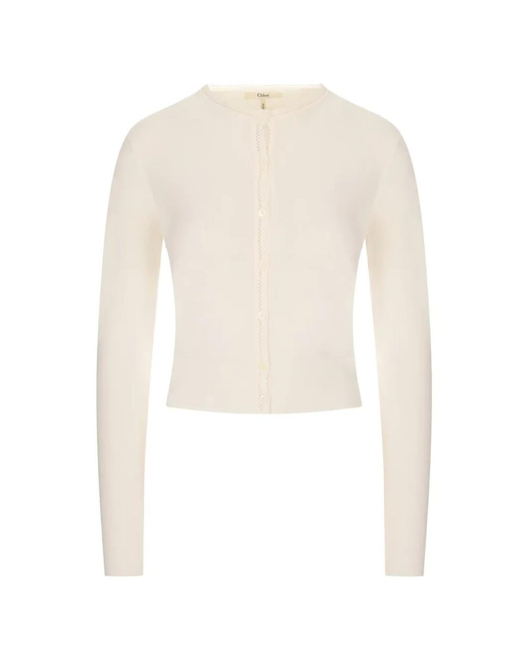 Chloé White Pointelle-Knit Scalloped-Trim Cardigan