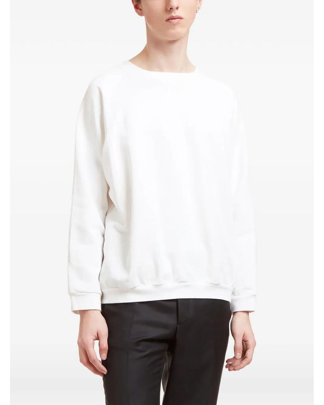 Aiezen White Crew-Neck Raglan-Sleeve Sweatshirt for men