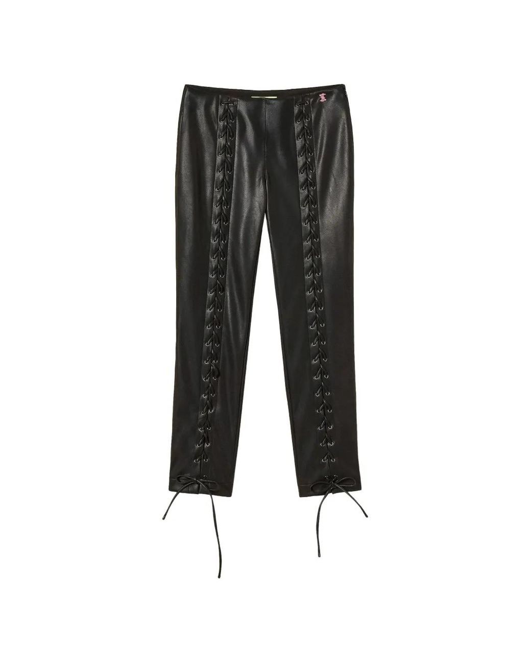 Twinset Black Pantalon En Cuir Artificiel À Liens À Nouer