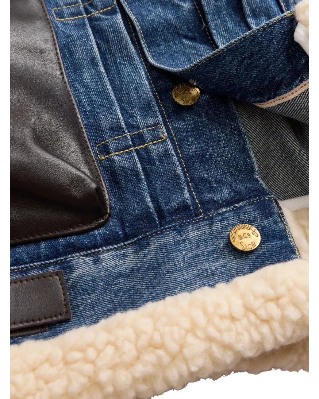 Sacai Blue X Levi's Leather-Trim Denim Jacket