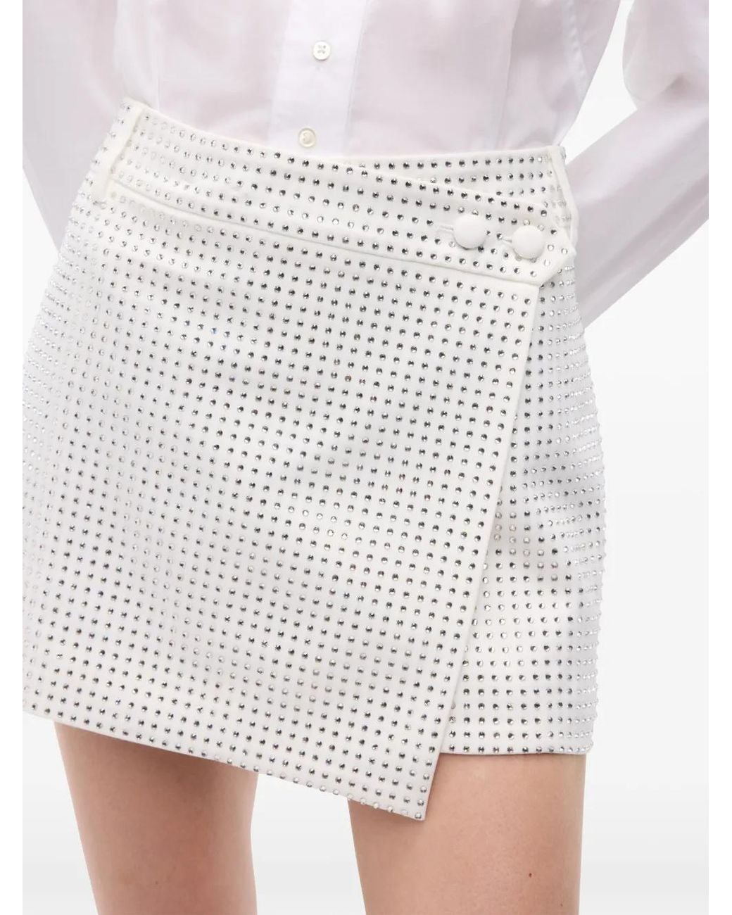 Pinko White Minijupe Portefeuille À Ornements Strassés