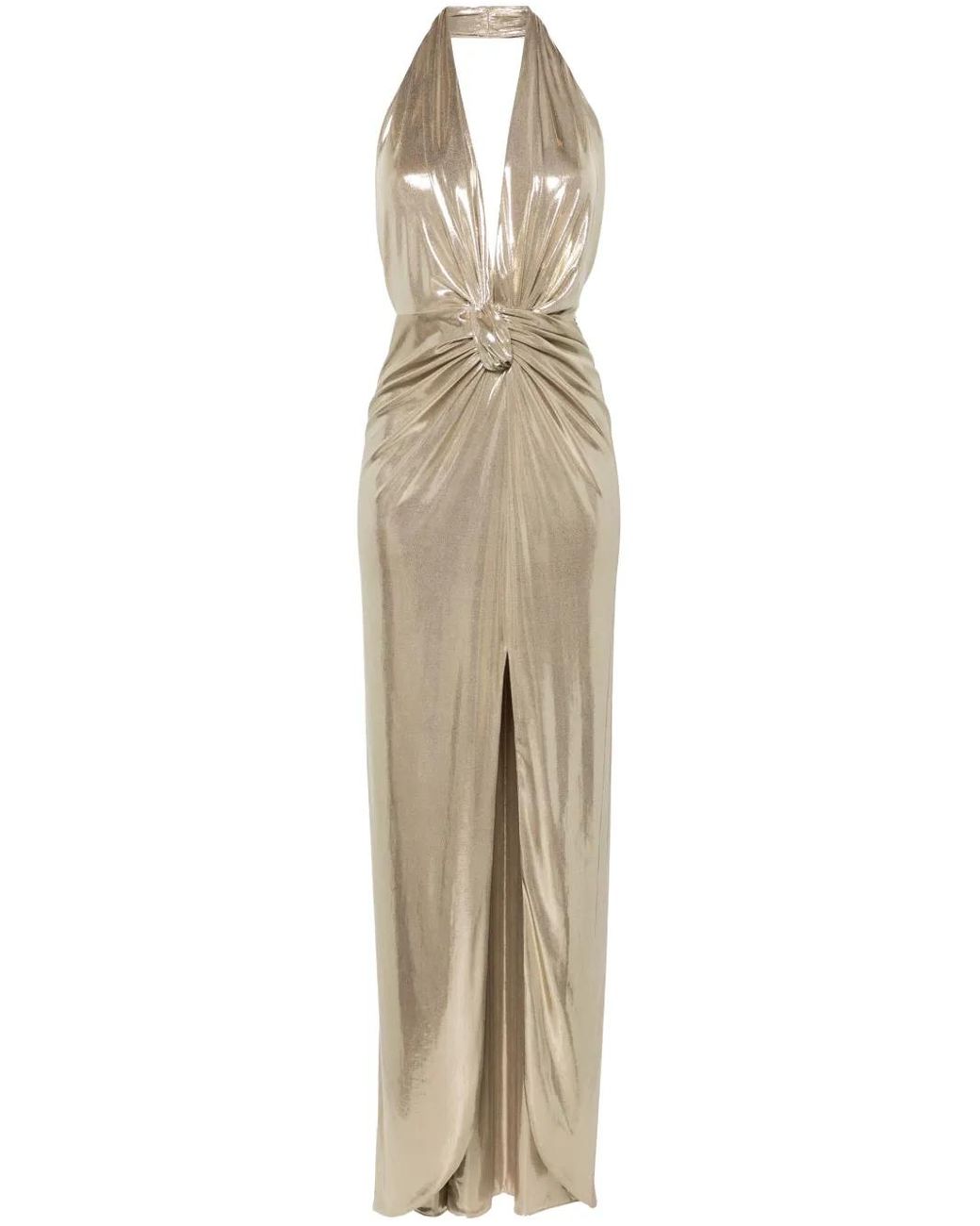 Nissa Natural Backless Lamé Maxi Dress