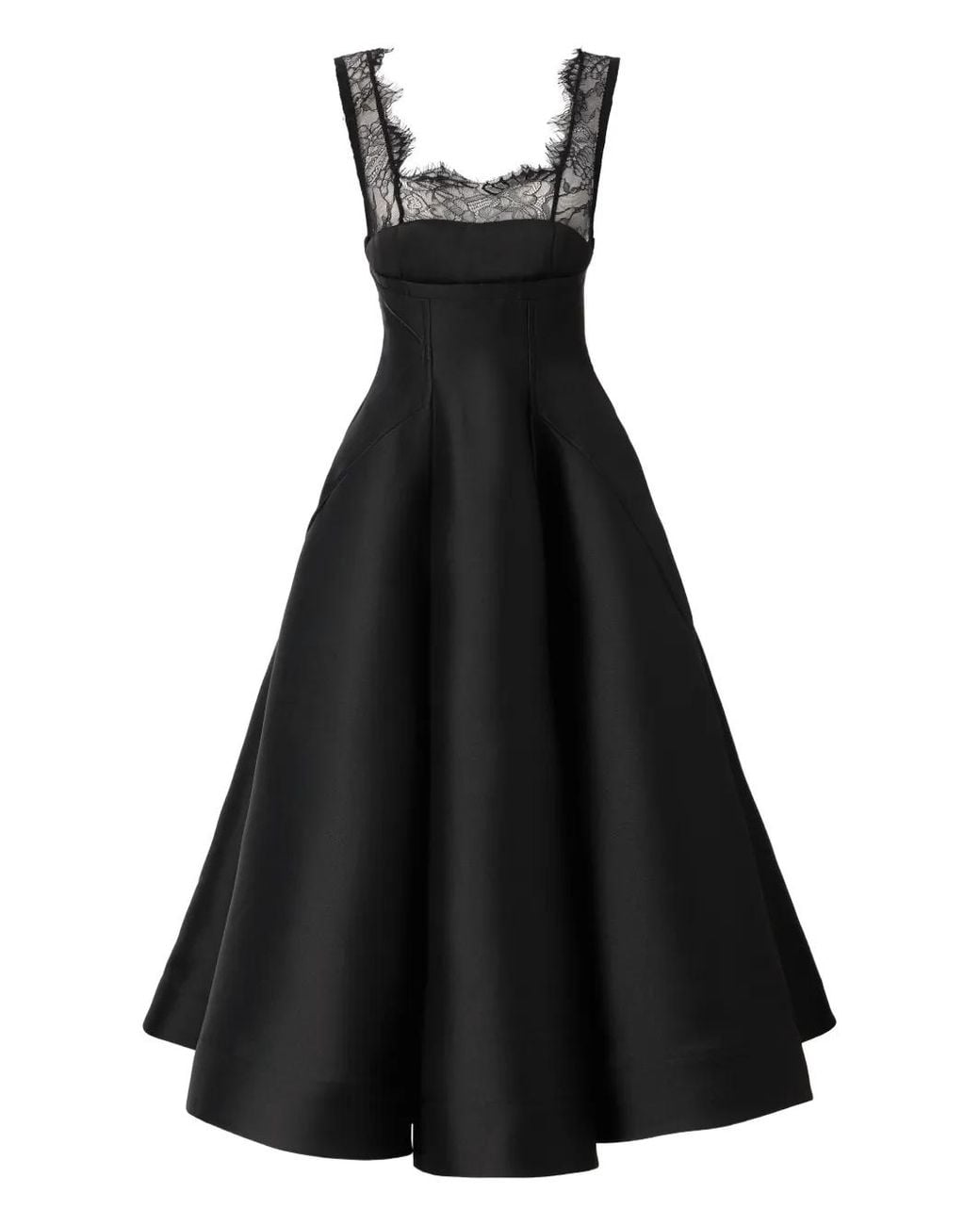 ARAFTU Black Lace-Detail Flared Midi Dress
