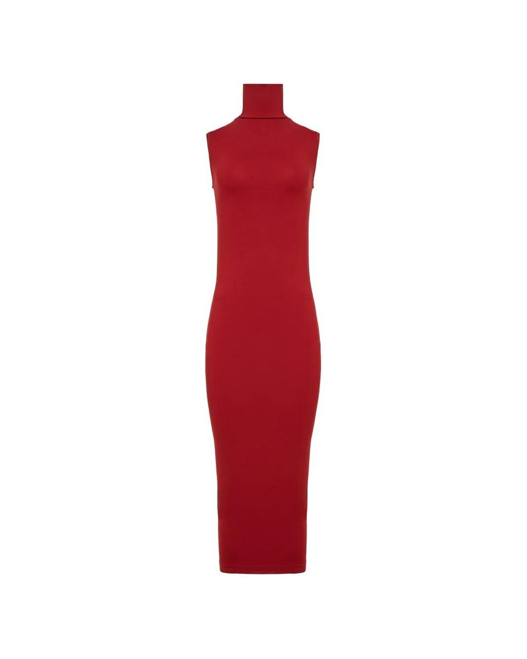 Wolford Red Seamless Turtleneck Midi Dress