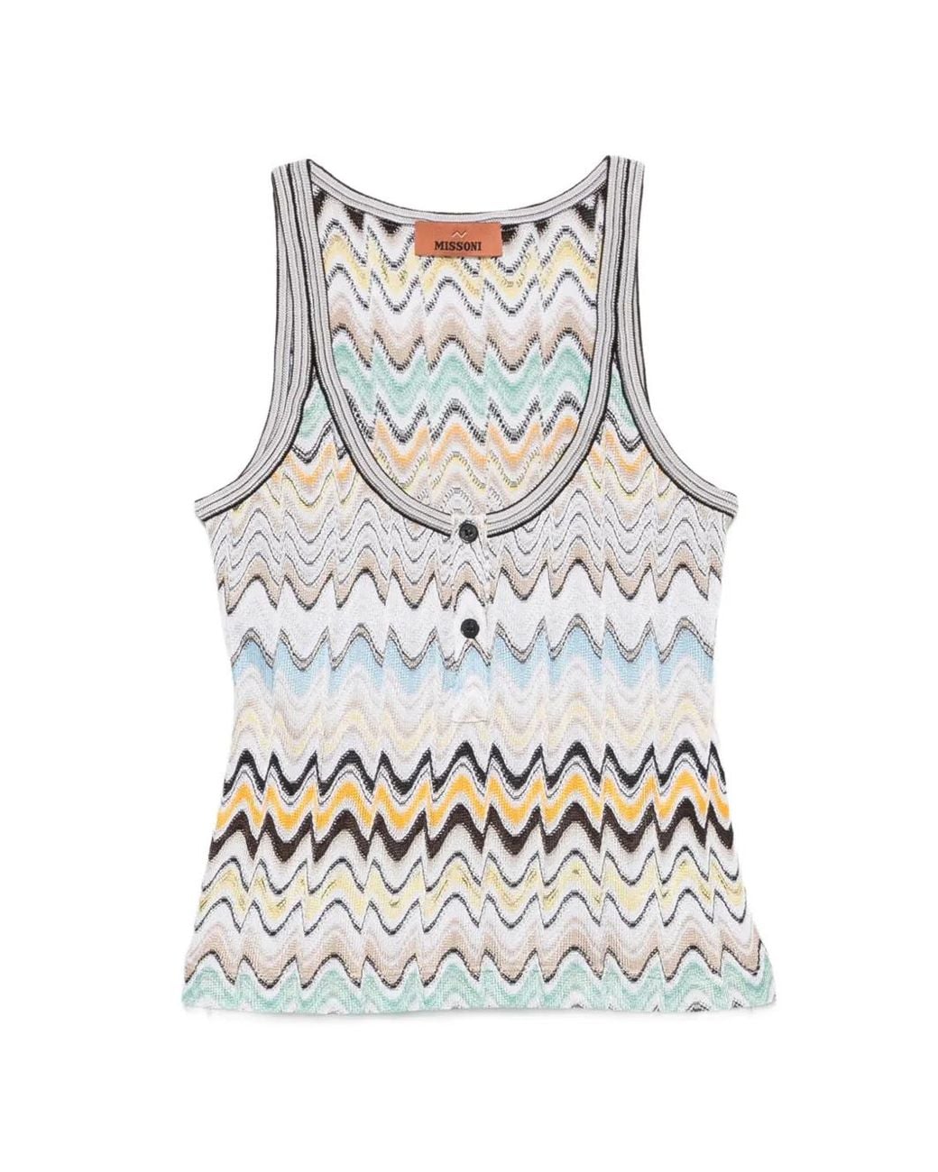 Missoni White Zigzag-Knit Button-Detail Tank Top