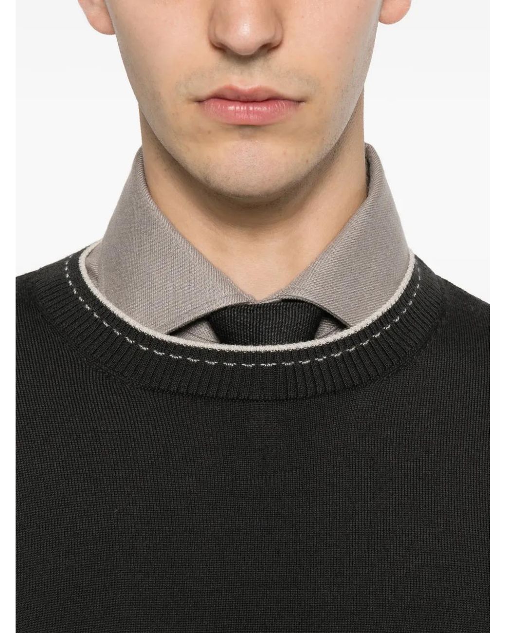 Eleventy Black Contrast-Trim Wool Sweater for men