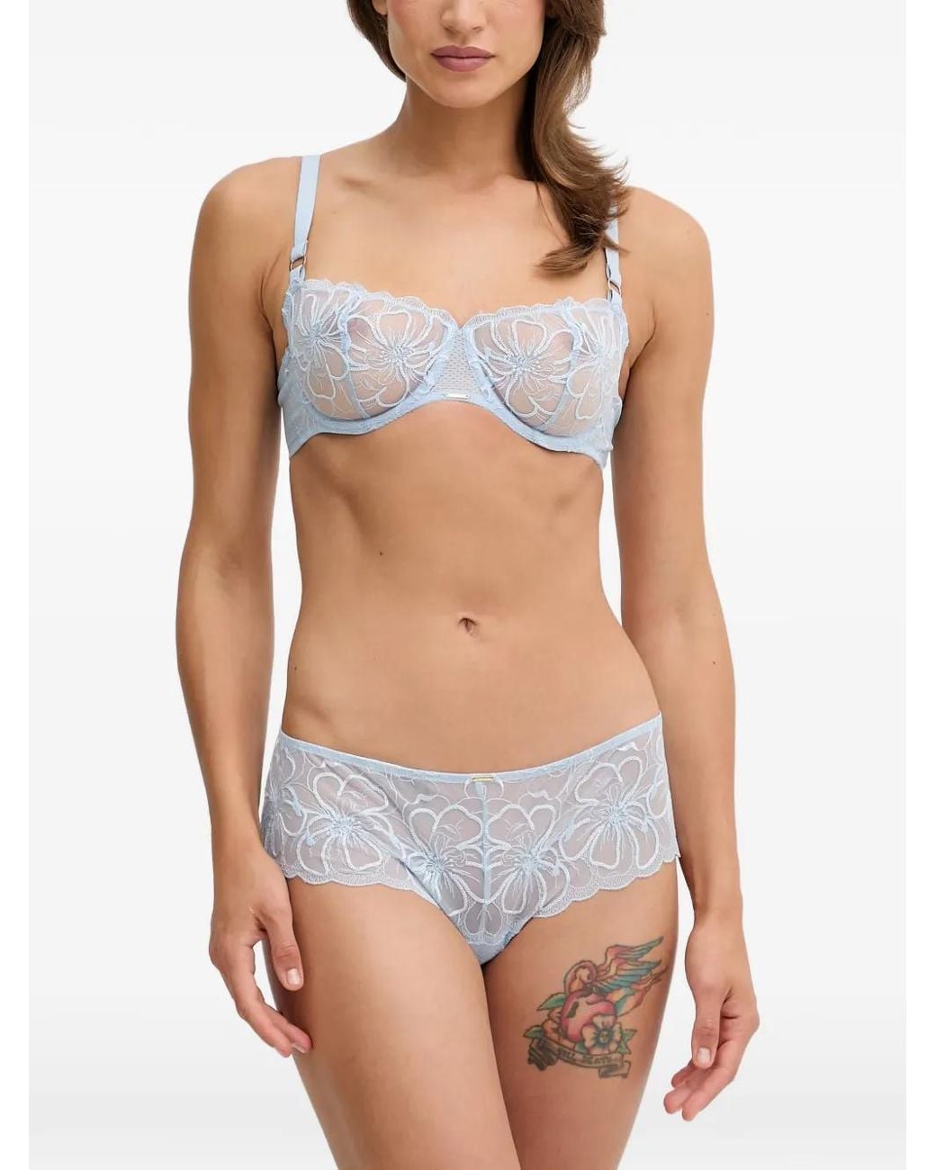 Chantelle Blue Fleurs Floral-Embroidered Mesh Bra