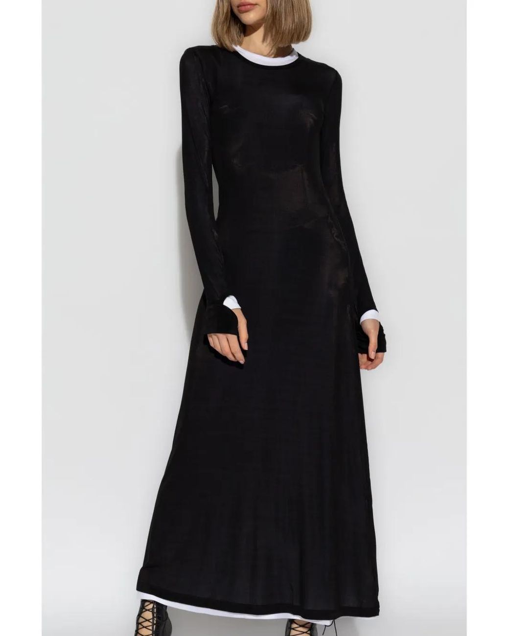 Helmut Lang Black Double-Layer Maxi Dress