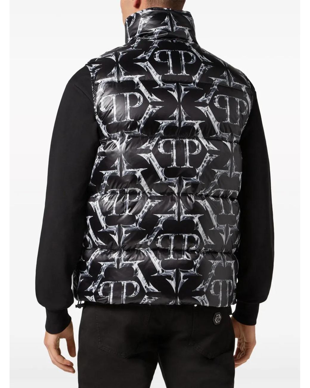 Philipp Plein Black Logo-Print Drawstring Padded Gilet for men