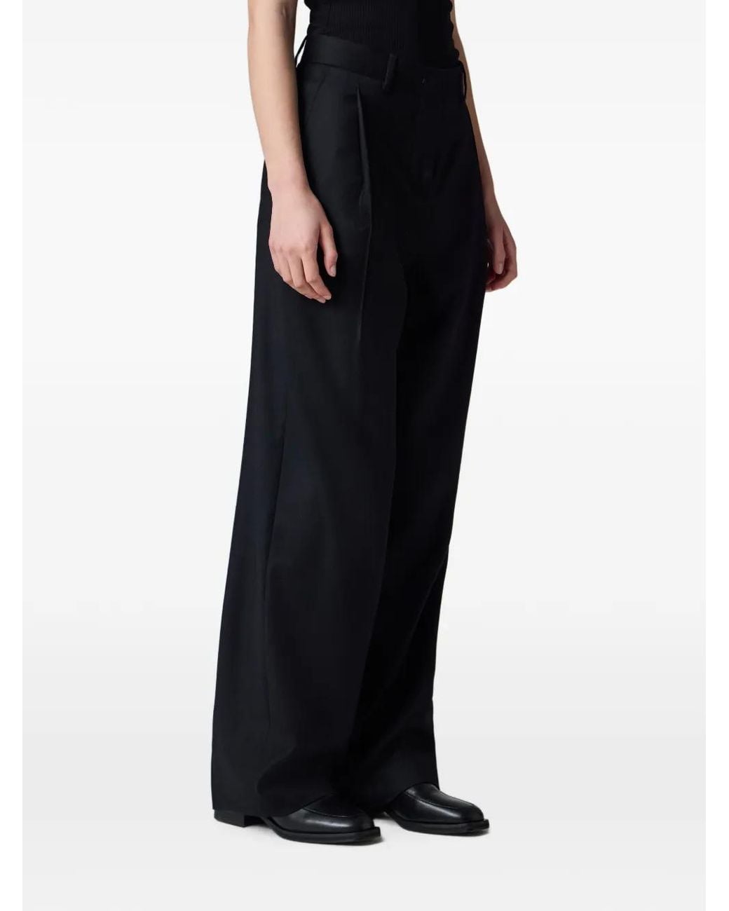 Paul Smith Black Wool-Cashmere Wide-Leg Trousers
