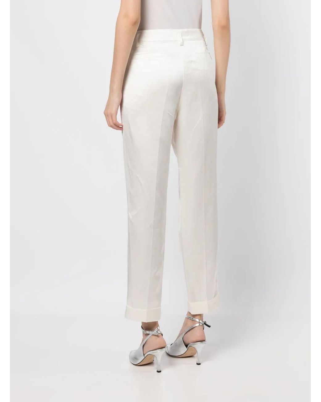 P.A.R.O.S.H. White Satin-Finish Mid-Rise Trousers