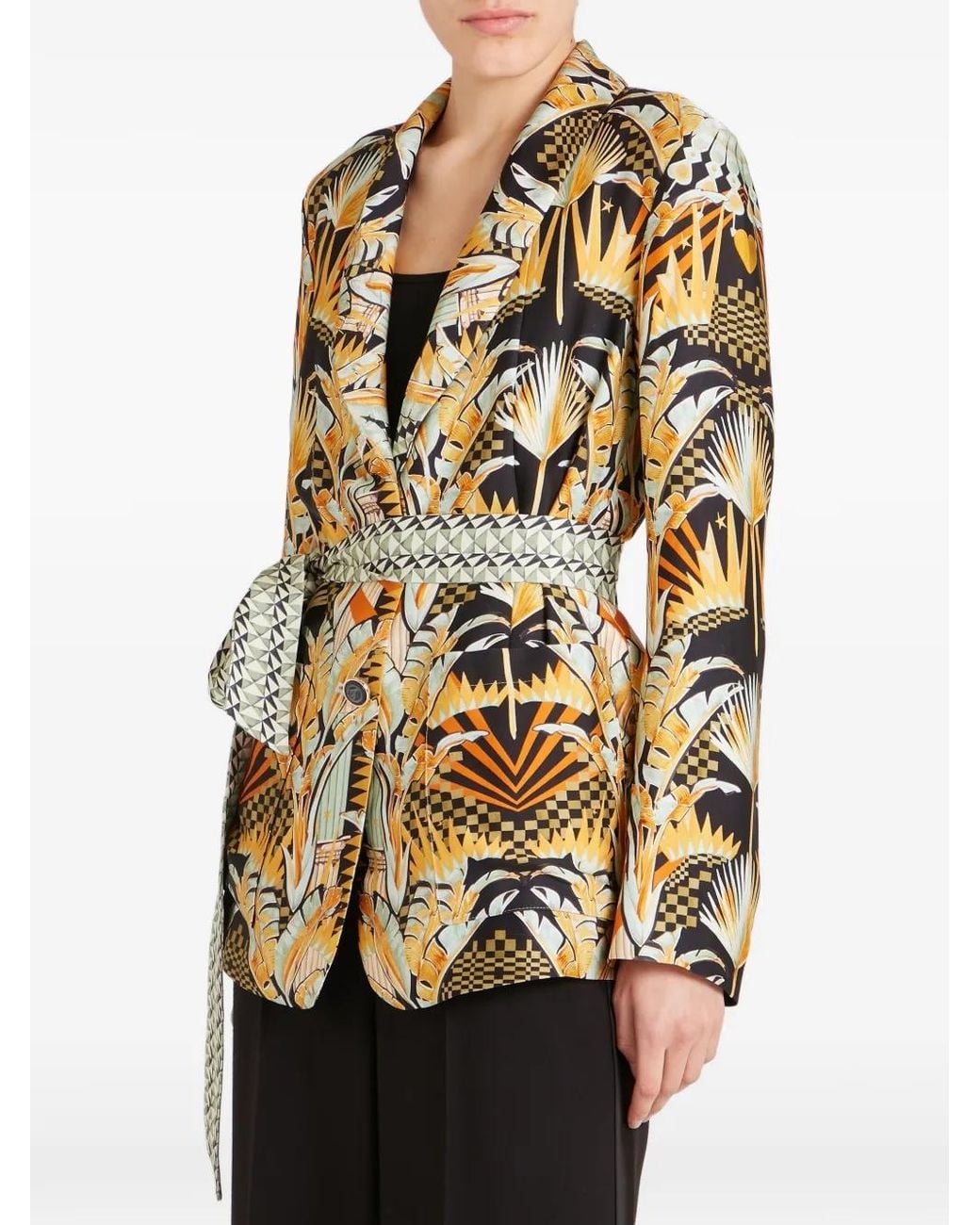 Temperley London Metallic Odette Belted Geometric-Print Jacket