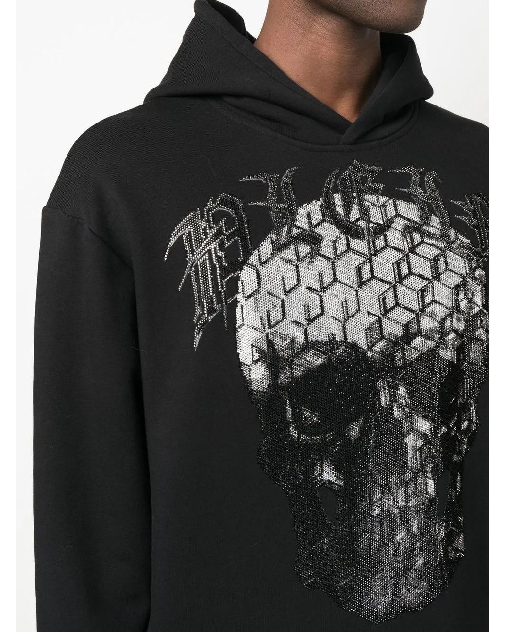Philipp Plein Black Graphic-Print Pullover Hoodie for men