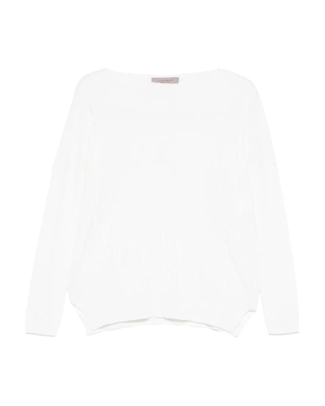 D.exterior White Boat-Neck Sweater
