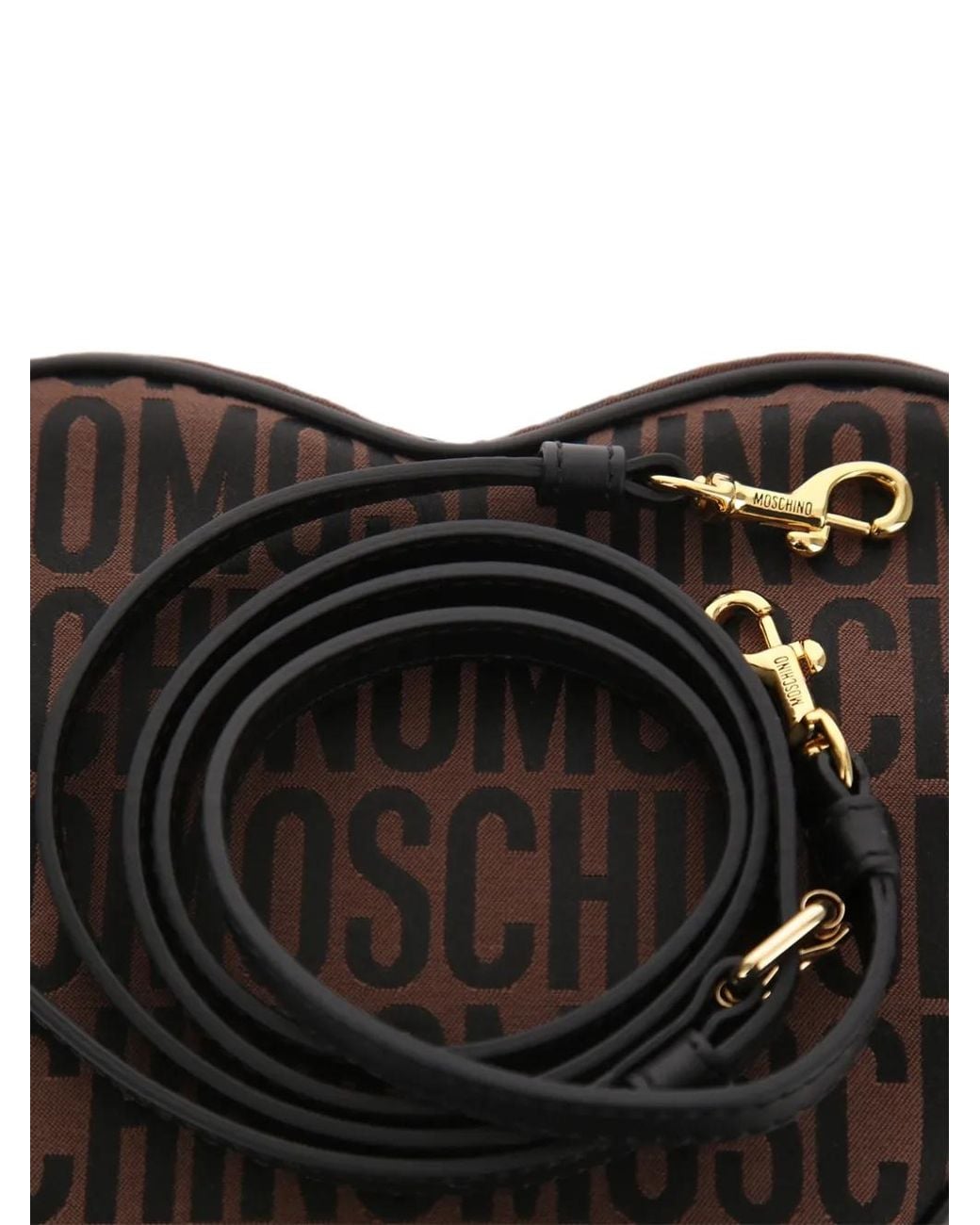 Moschino Brown Jacquard-Logo Heart-Shaped Shoulder Bag