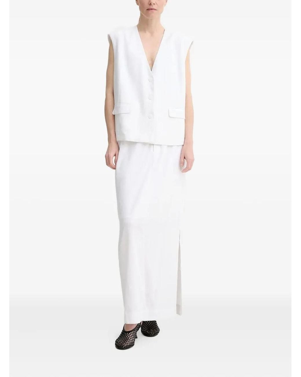 Gestuz White Side-Split Maxi Skirt