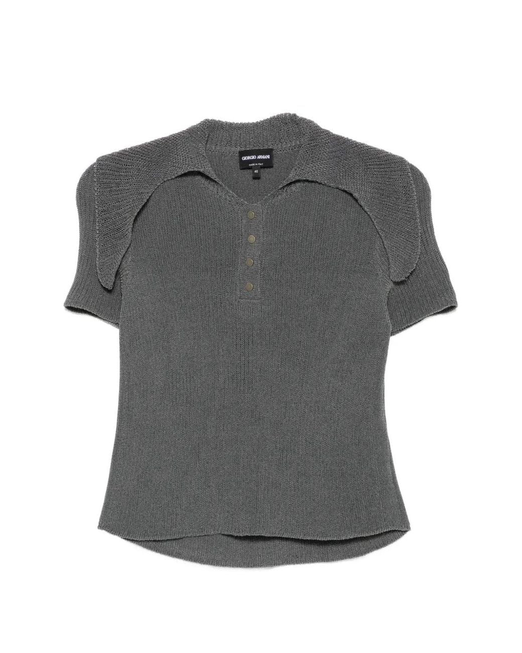 Giorgio Armani Gray Ribbed-Knit Short-Sleeve Top