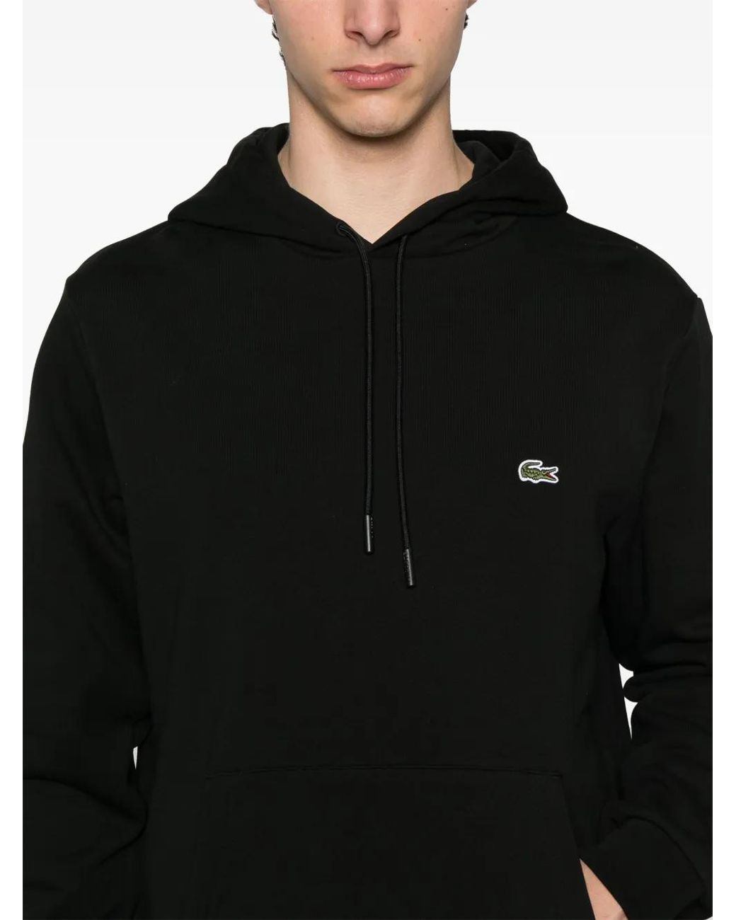 Lacoste Black Cotton Fleece Hoodie for men
