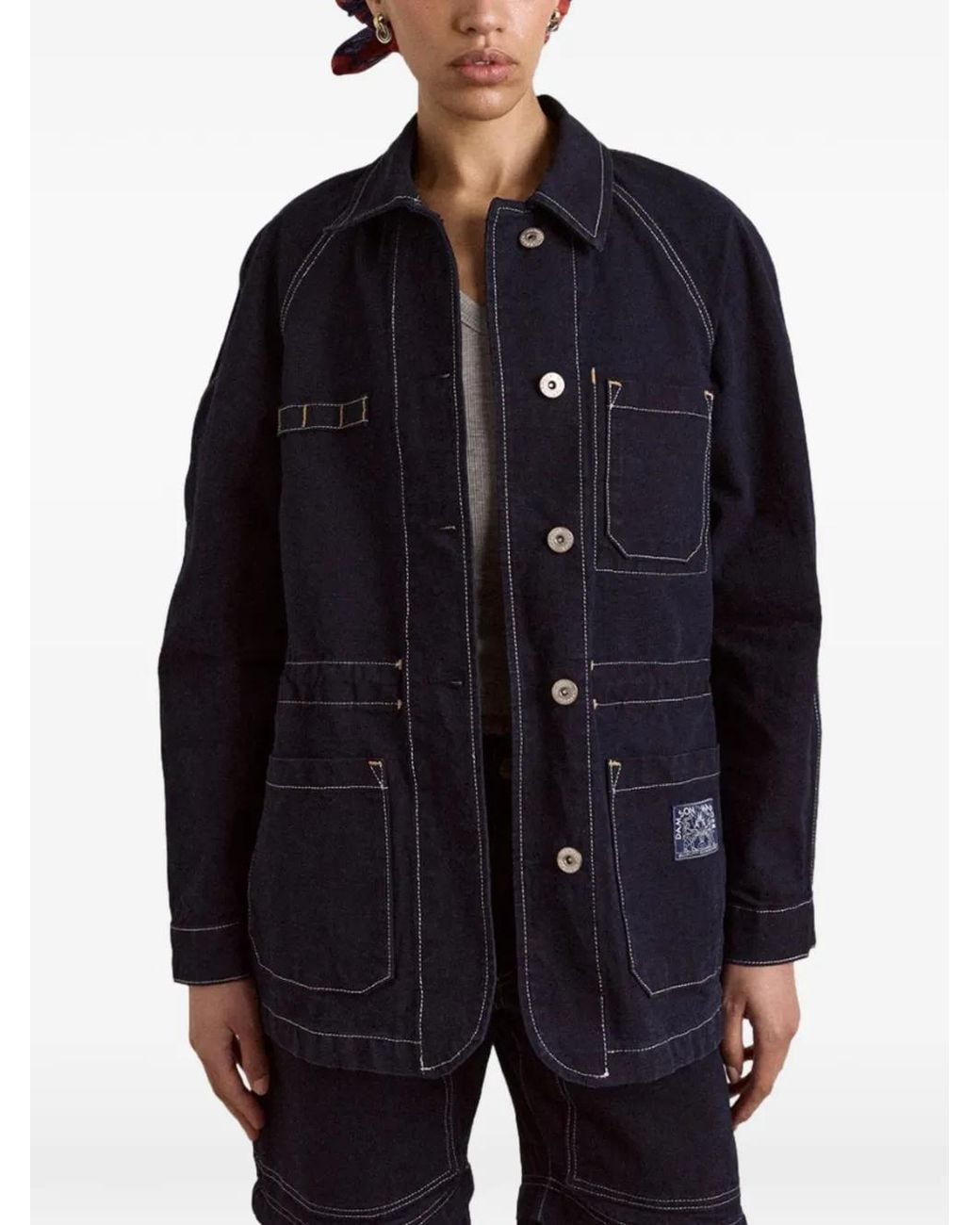 Damson Madder Blue Julia Contrast-Stitch Denim Jacket