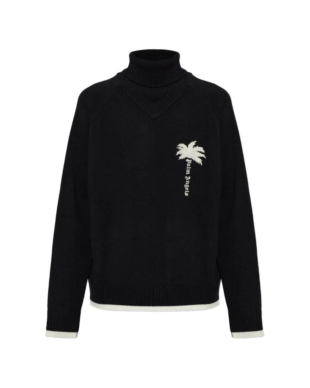 Palm Angels Black Embroidered-Logo Turtleneck Sweater for men
