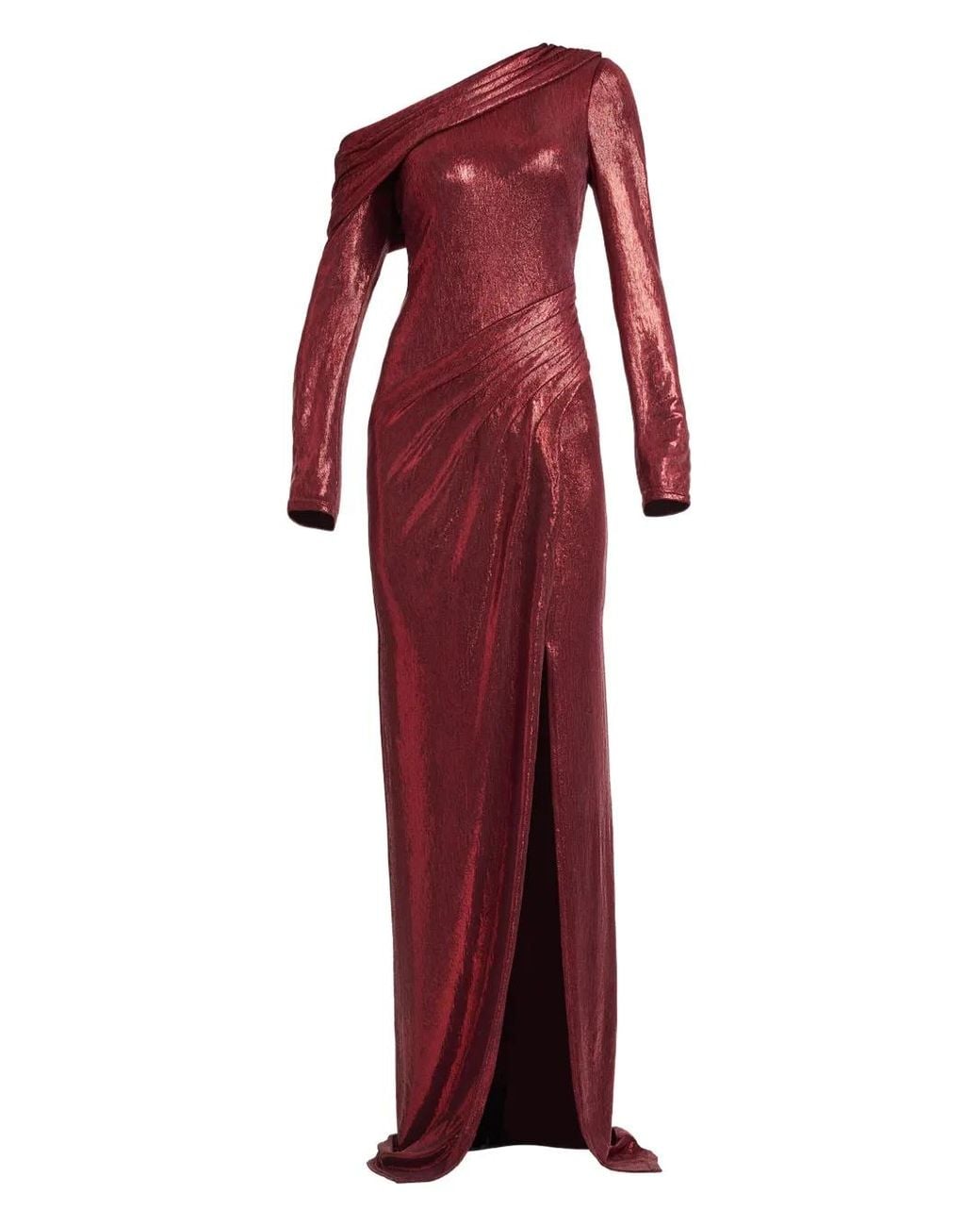Tadashi Shoji Red One-Shoulder Slit Maxi Dress