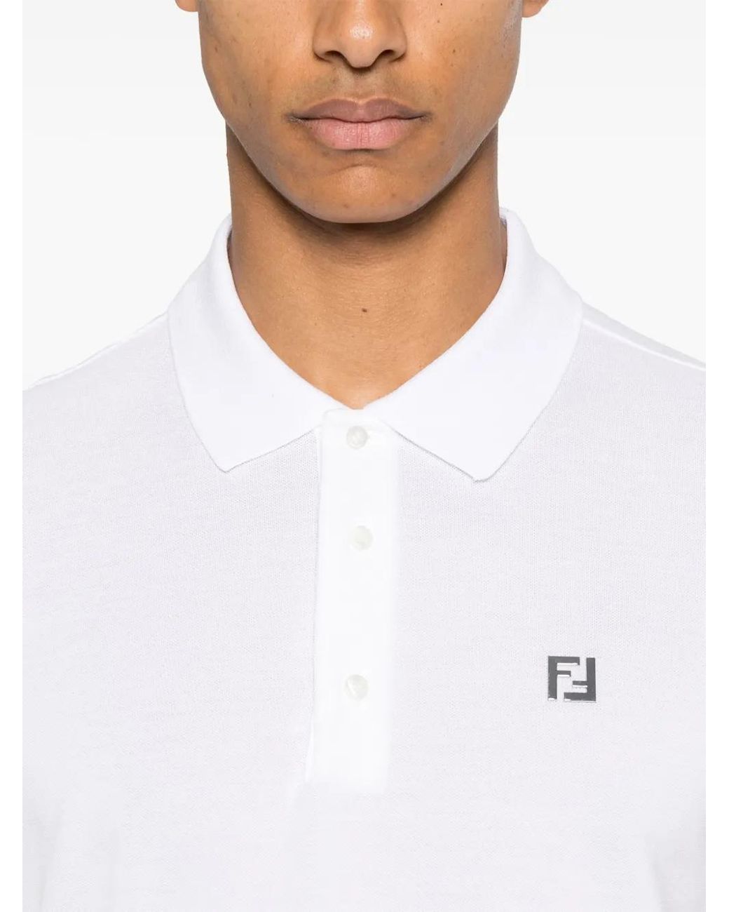 Fendi White Logo-Plaque Piqué Polo Shirt for men