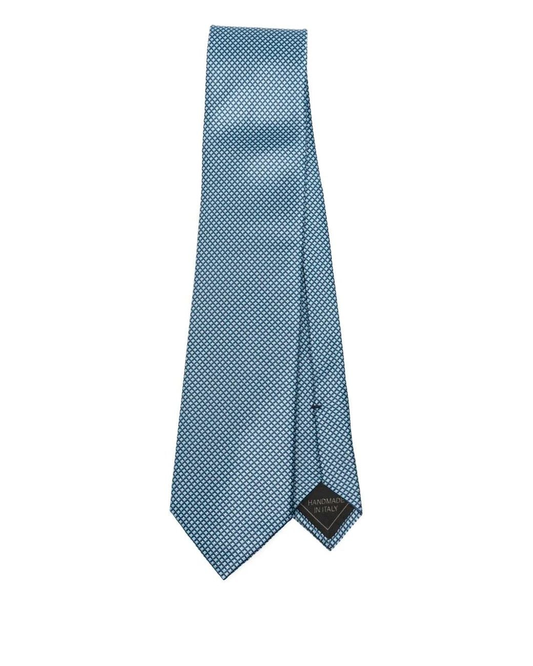 Brioni Blue Geometric-Pattern Silk Tie for men