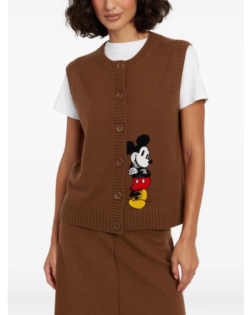 Chinti & Parker Brown Mickey's Intarsia-Knit Sleeveless Cardigan