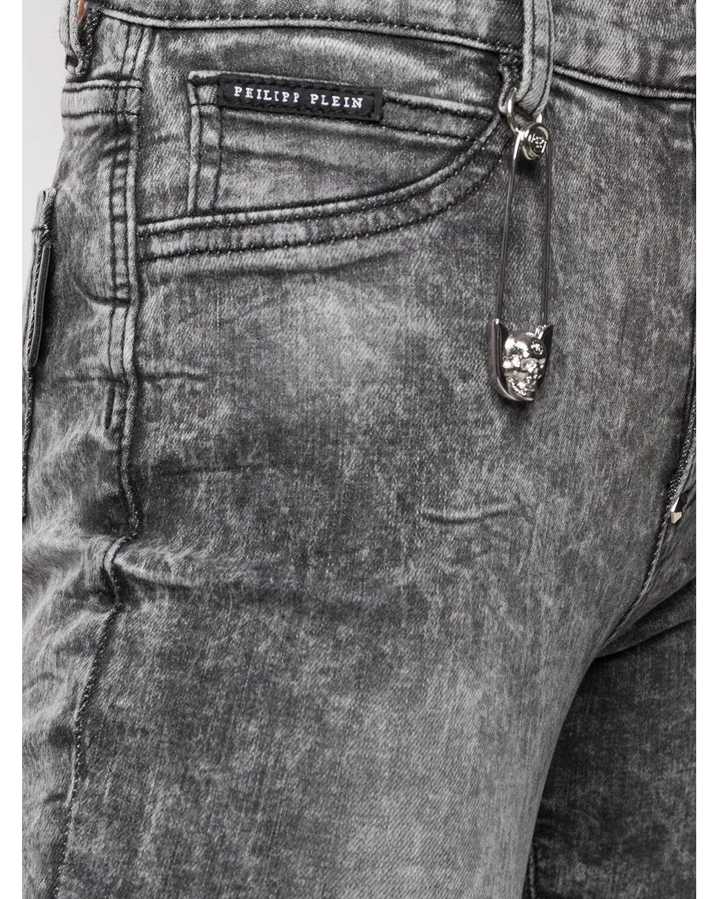 Philipp Plein Gray High-Waisted Cotton Jeggings