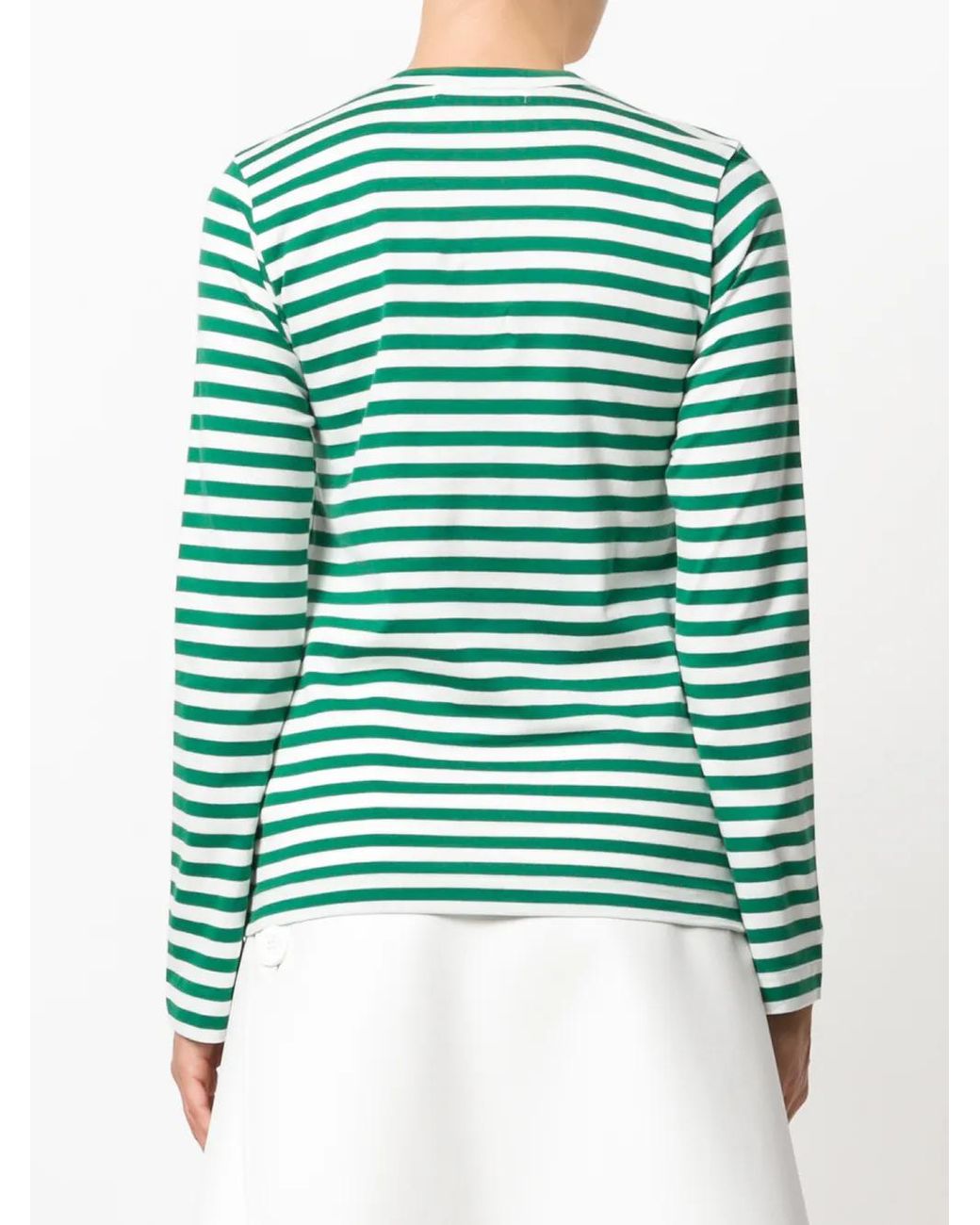 COMME DES GARÇONS PLAY Green Striped Logo-Patch T-Shirt