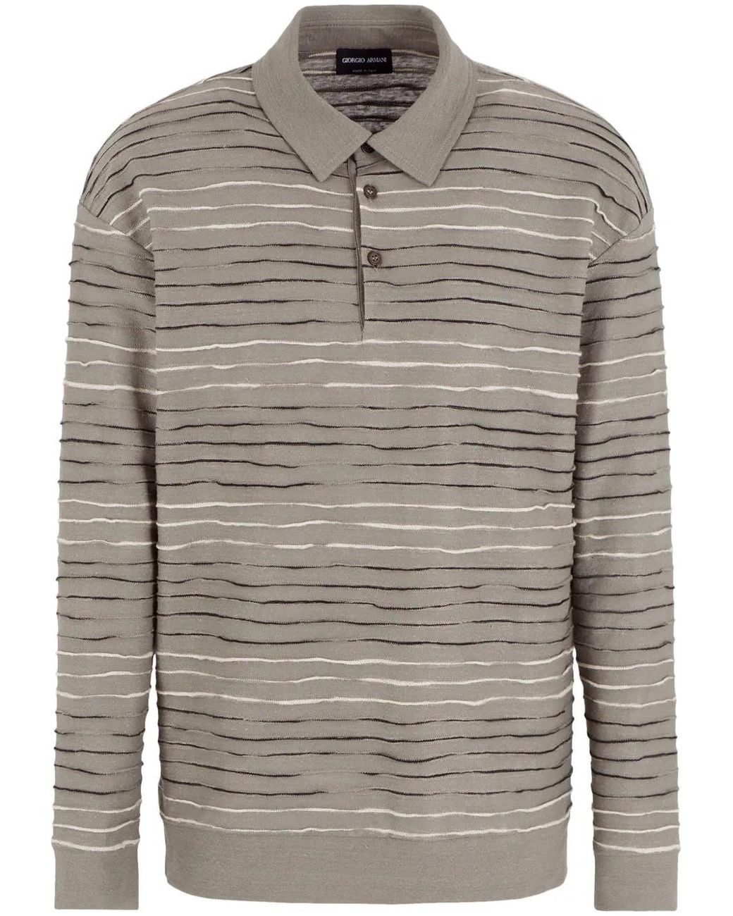 Giorgio Armani Gray Striped Linen-Blend Polo Shirt for men