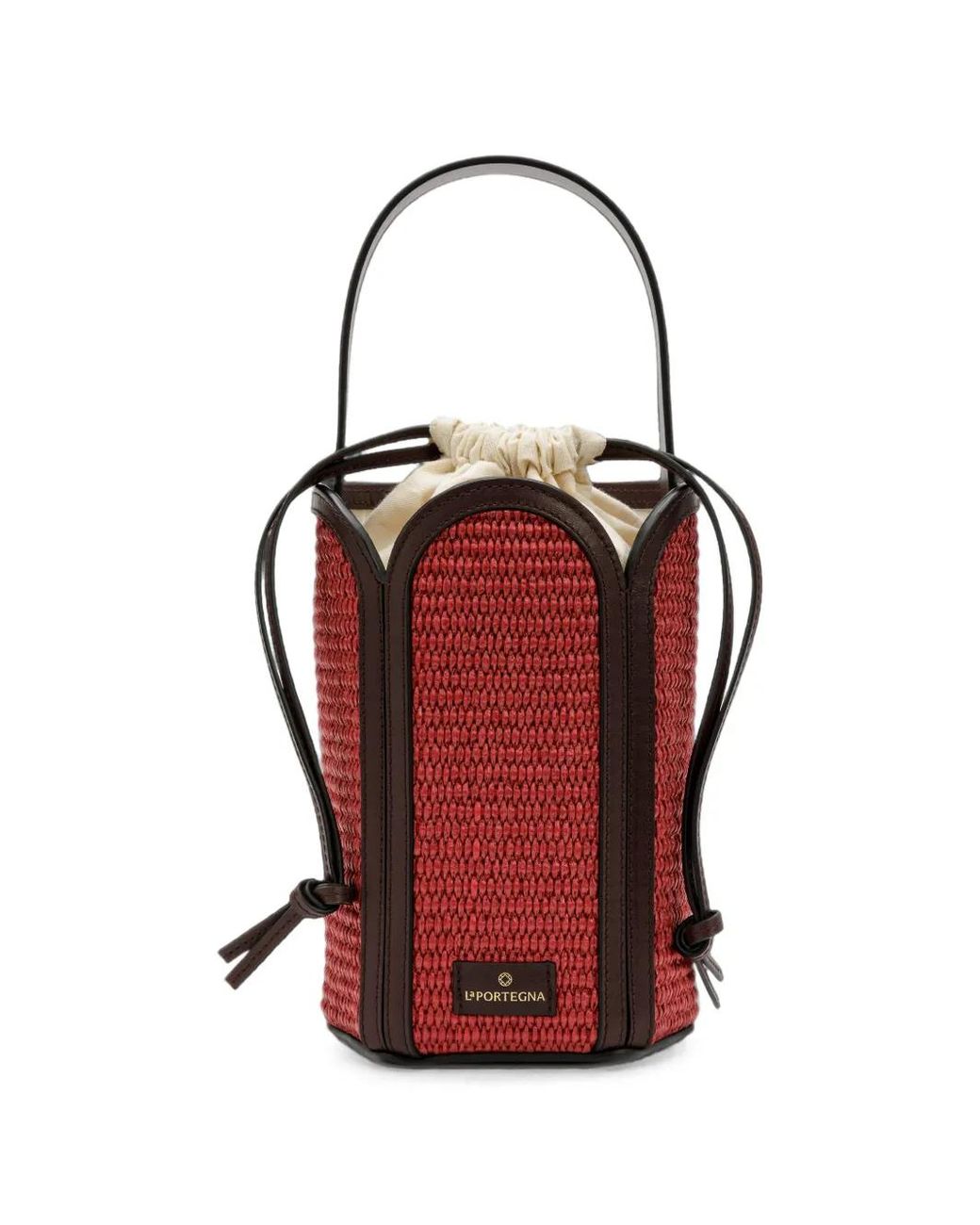 La Portegna Red Barbara Woven Bucket Bag
