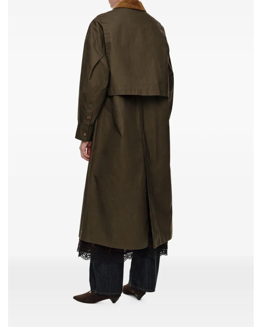 Bimba Y Lola Natural Khaki Maxi-Length Waxed Trench Coat