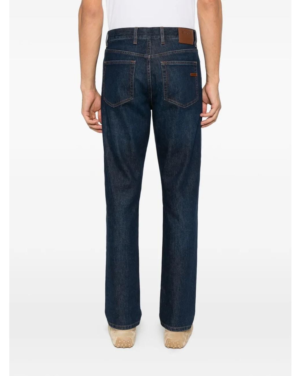 Zegna Blue Logo-Patch Straight-Leg Jeans for men