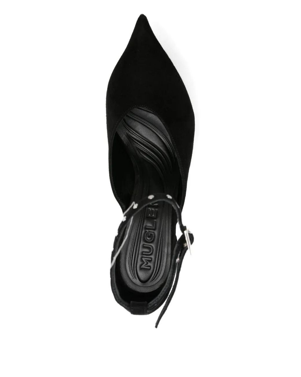 Mugler Black Schwarzer Wildleder Skulptierter Absatz Knöchelriemen