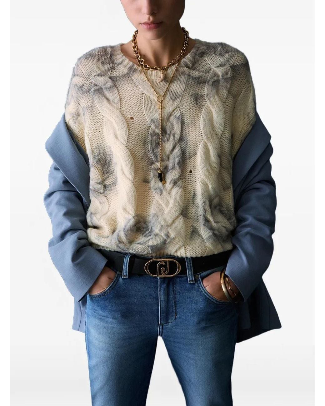 Liu Jo Blue Wool Sweater With Rose Print