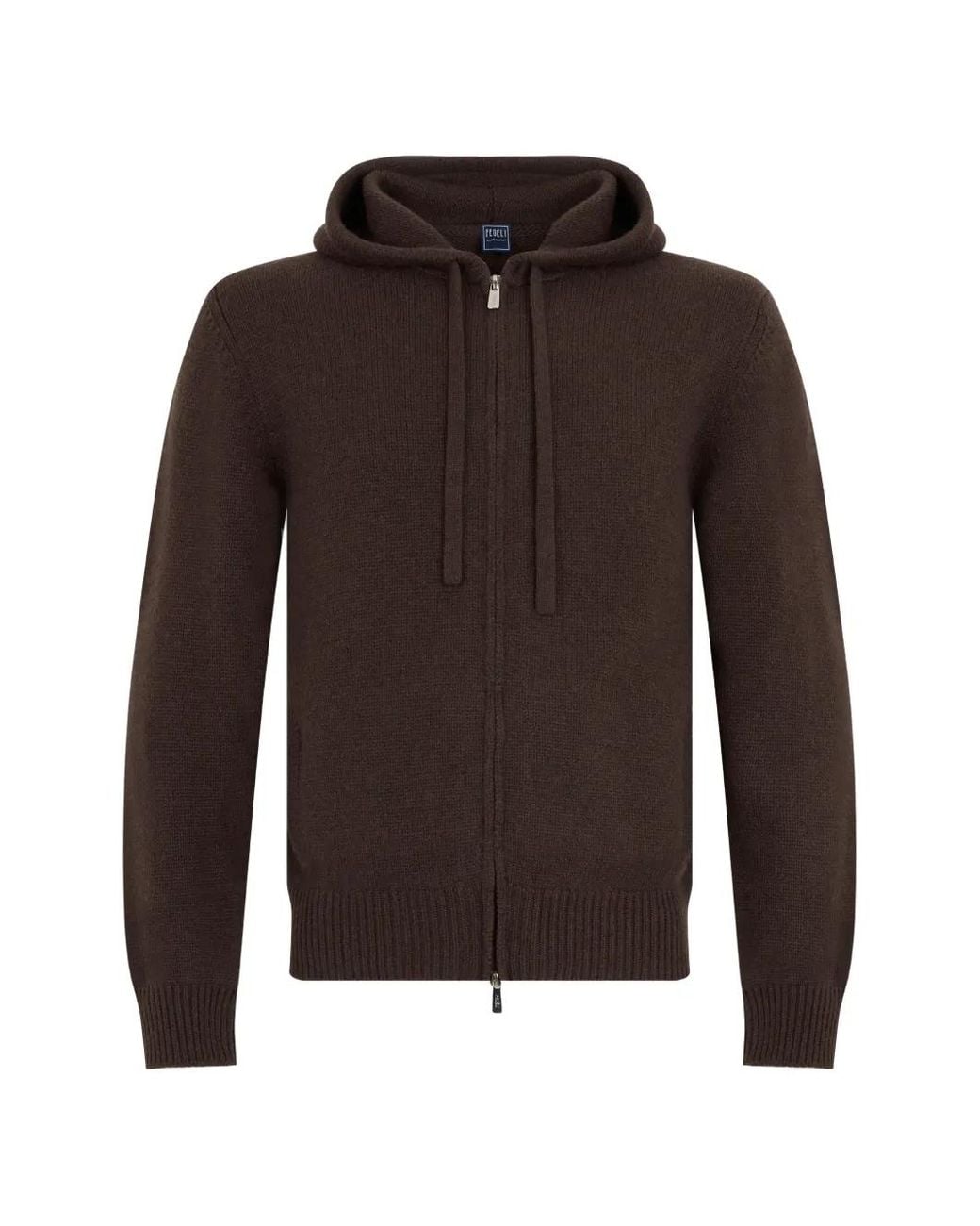 Fedeli Brown Zip-Up Hoodie for men
