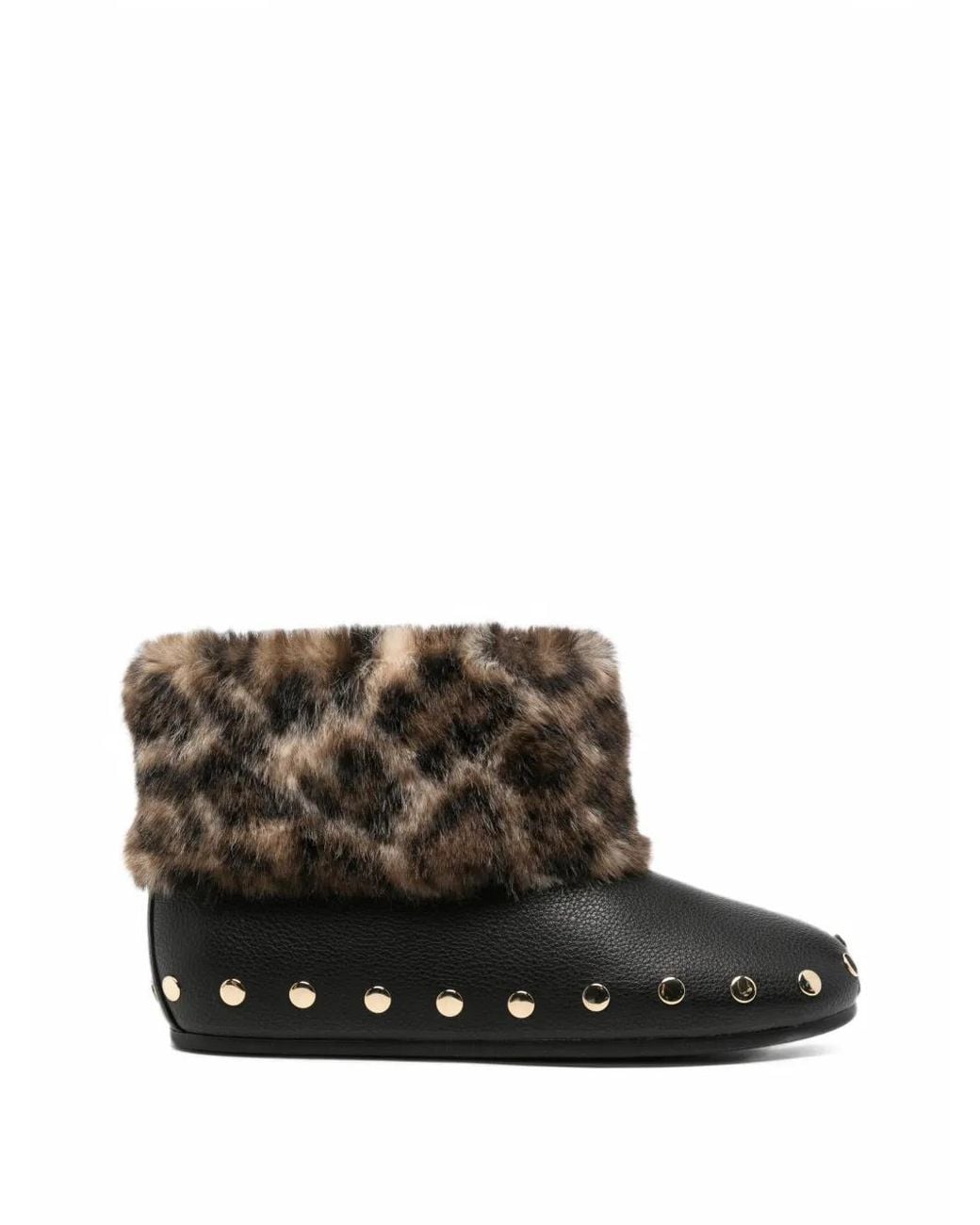 Ganni Black Leopard-Print Studded Boots