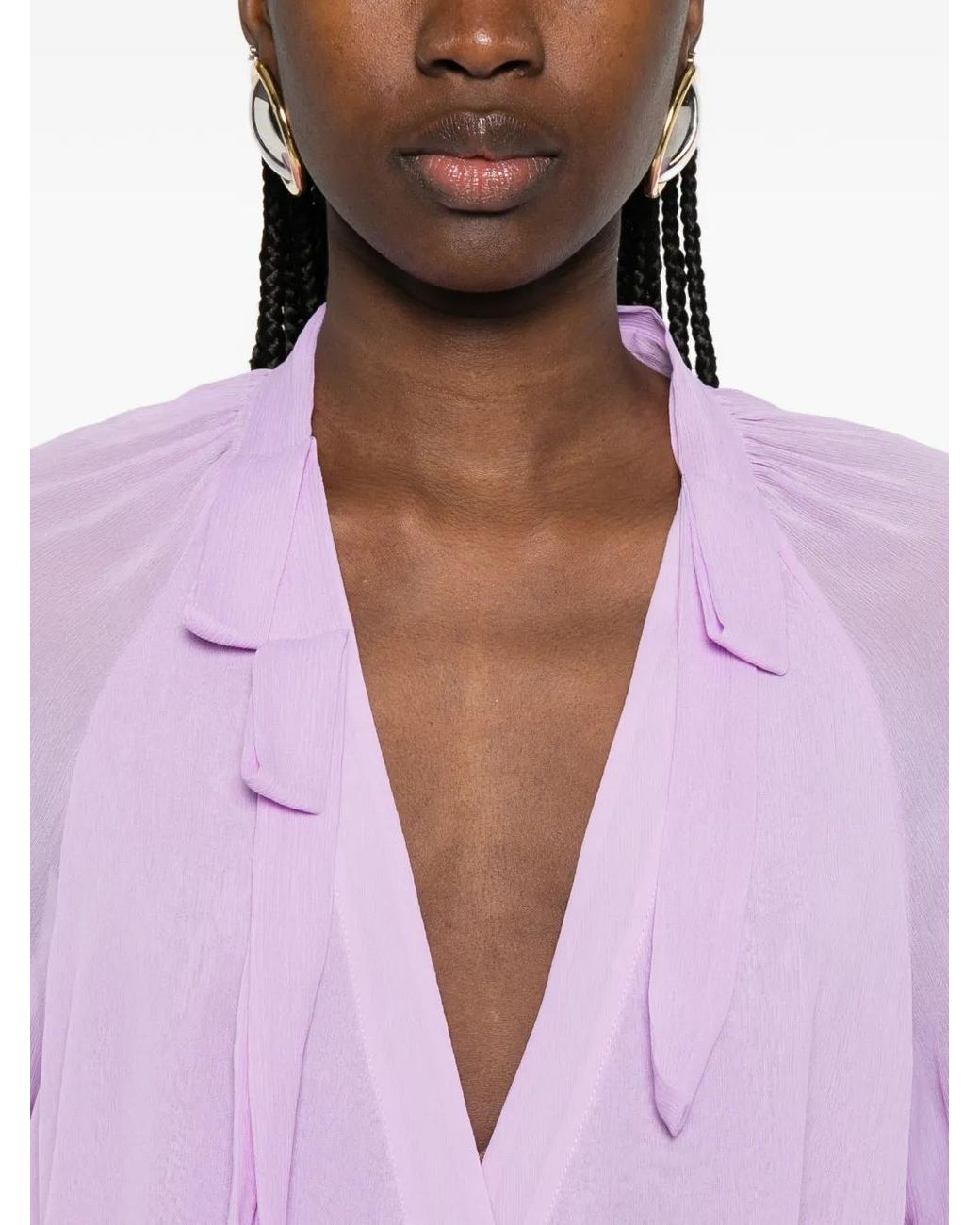 Alberta Ferretti Purple Tie-Neck Long-Sleeve Shirt