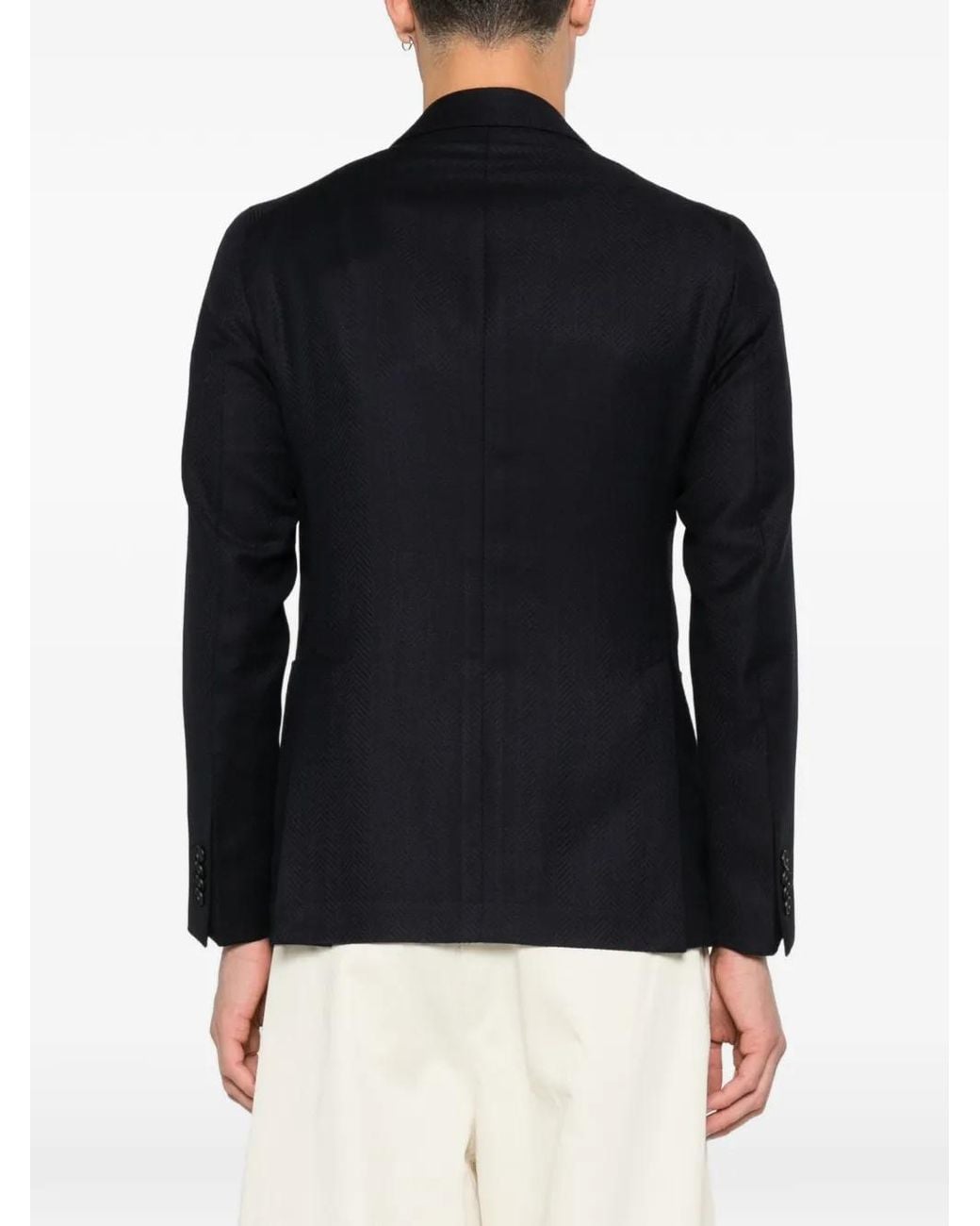 Tagliatore Black Double-Breasted Herringbone Blazer for men